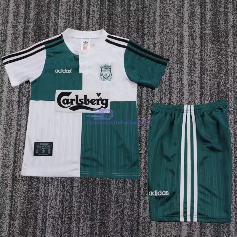 Camiseta Liverpool 1995/96 2ª Equipación Retro Blanco/Verde Niño Kit