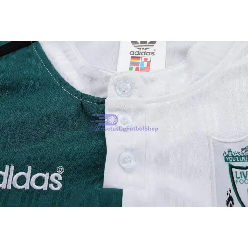 Camiseta Liverpool 1995/96 2ª Equipación Retro Blanco/Verde Niño Kit