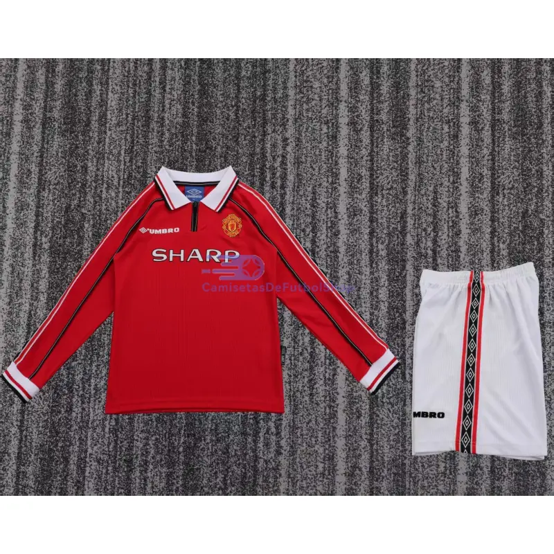 Camiseta Manchester United 1989/99 1ª Equipación Retro ML Rojo Niño Kit