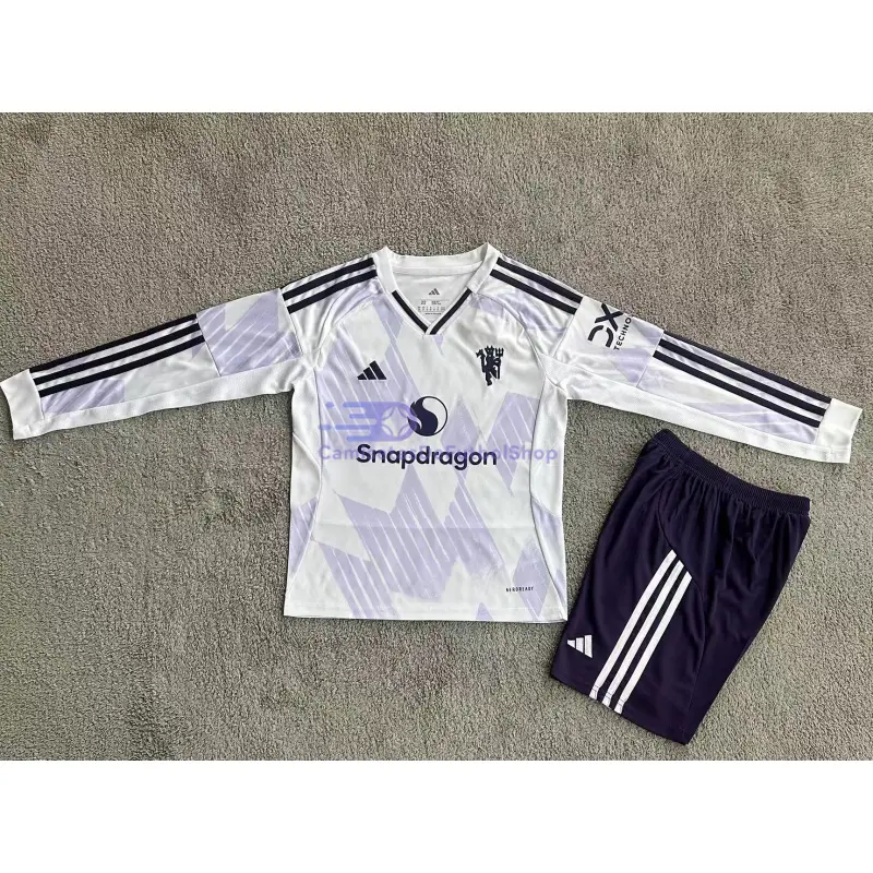 Camiseta Manchester United 2025/2026 2ª Equipación ML Blanco Niño Kit