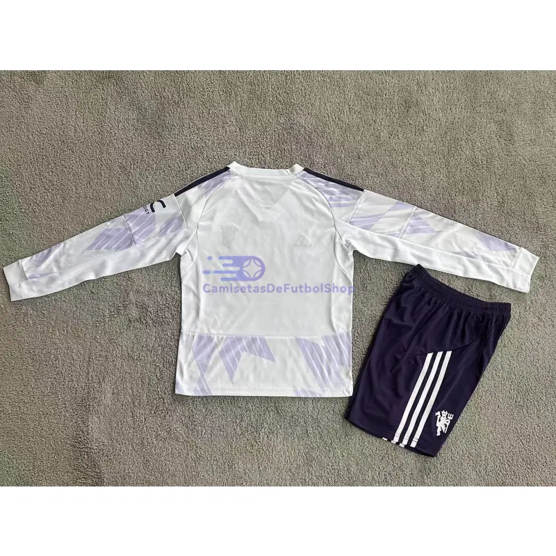 Camiseta Manchester United 2025/2026 2ª Equipación ML Blanco Niño Kit