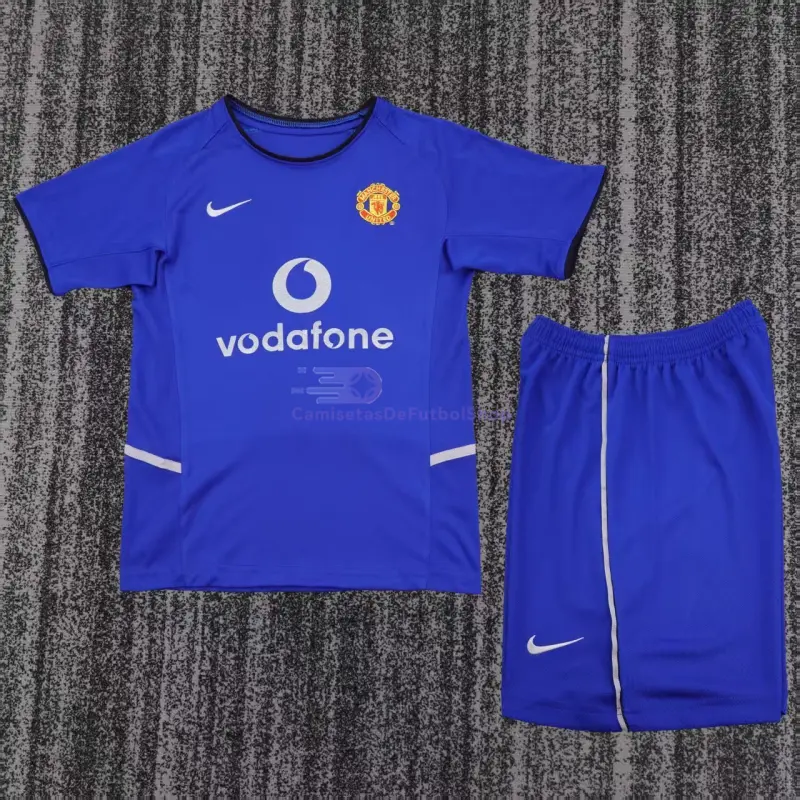 Camiseta Manchester United 2002/03 3ª Equipación Retro Azul Niño Kit