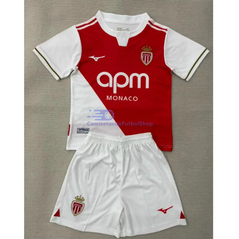 Camiseta Monaco 2025/2026 1ª Equipación Rojo/Blanco Niño Kit