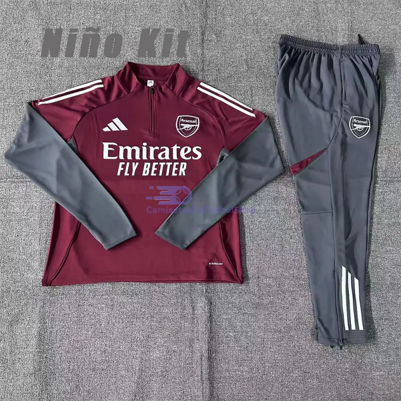 Sudadera De Entrenamiento Arsenal 2025/2026 Niño Kit Rojo Oscuro/Gris