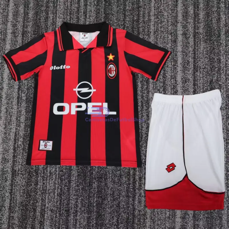 Camiseta AC Milan 1997/98 1ª Equipación Retro Rojo/Negro Niño Kit