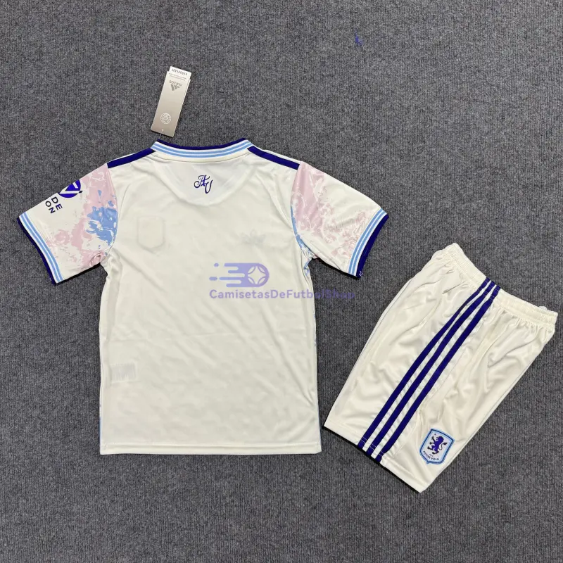 Camiseta Aston Villa 2025/2026 3ª Equipación Blanco Roto Niño Kit