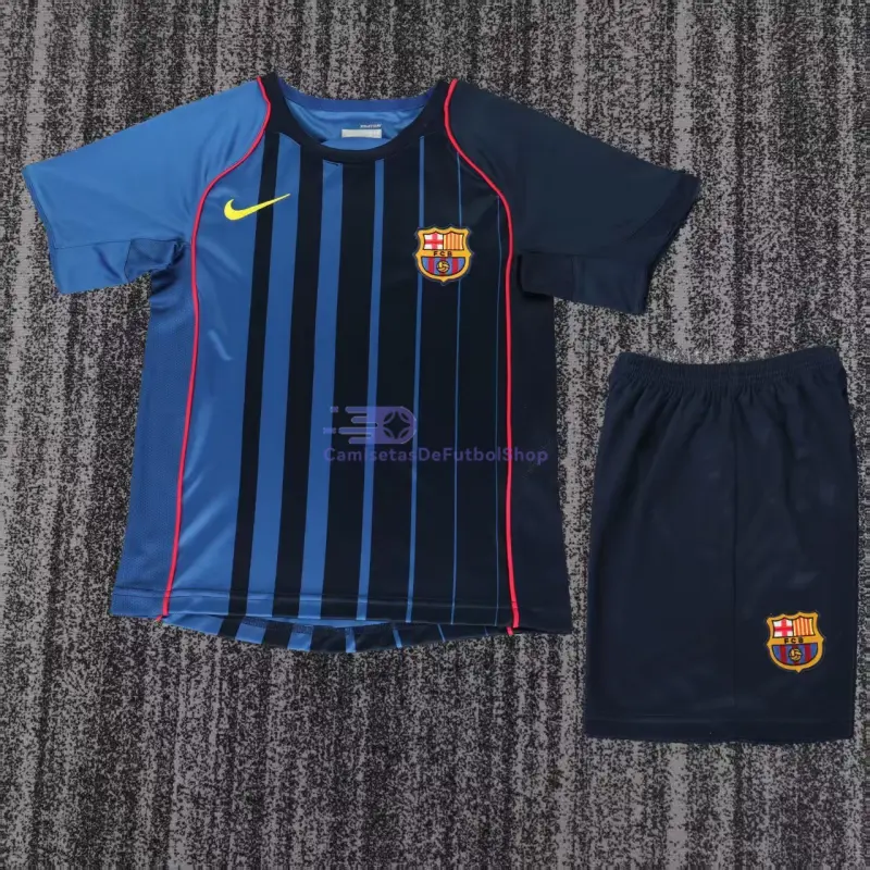 Camiseta Barcelona 2004/05 2ª Equipación Retro Azul/Azul Marino Niño Kit