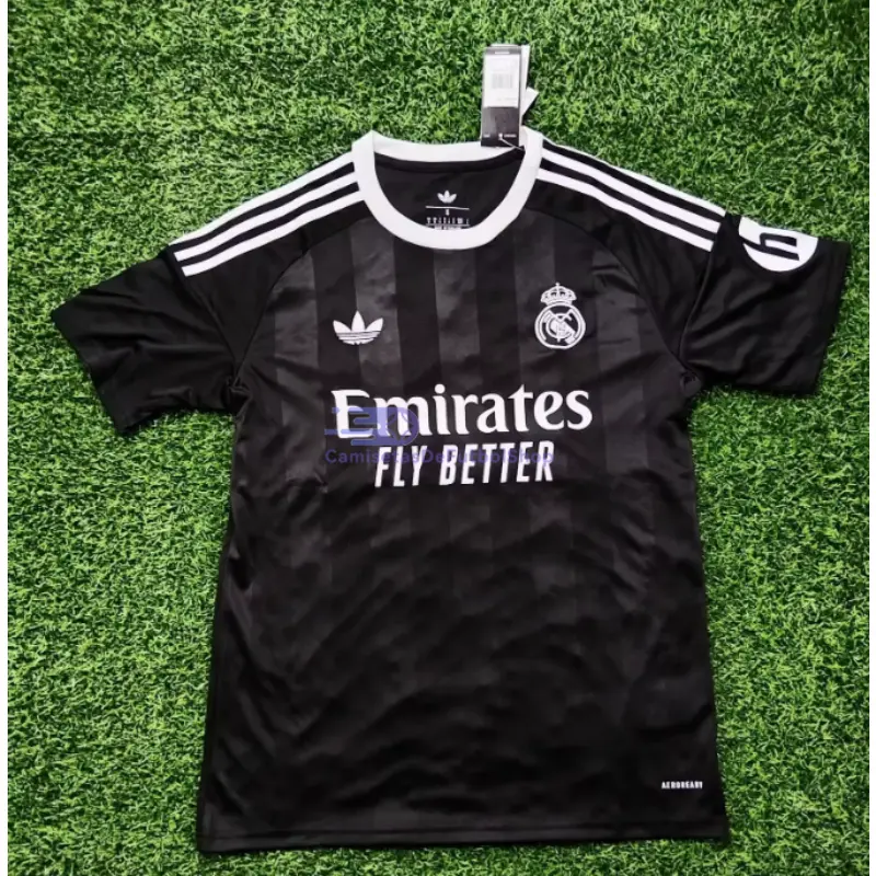 Camiseta de Portero Real Madrid 2025/2026 Negro/Blanco con Parche HP