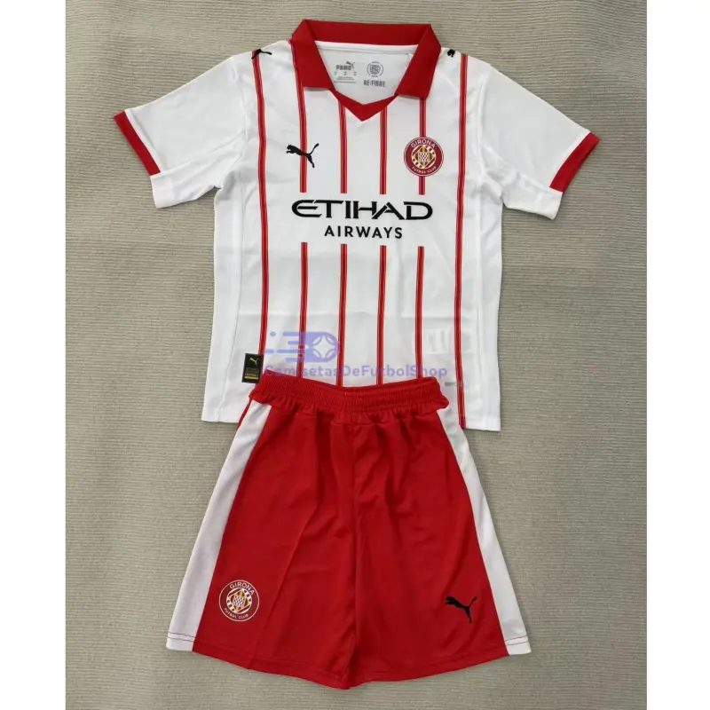 Camiseta Girona 2025/2026 1ª Equipación Blanco/Rojo Niño Kit