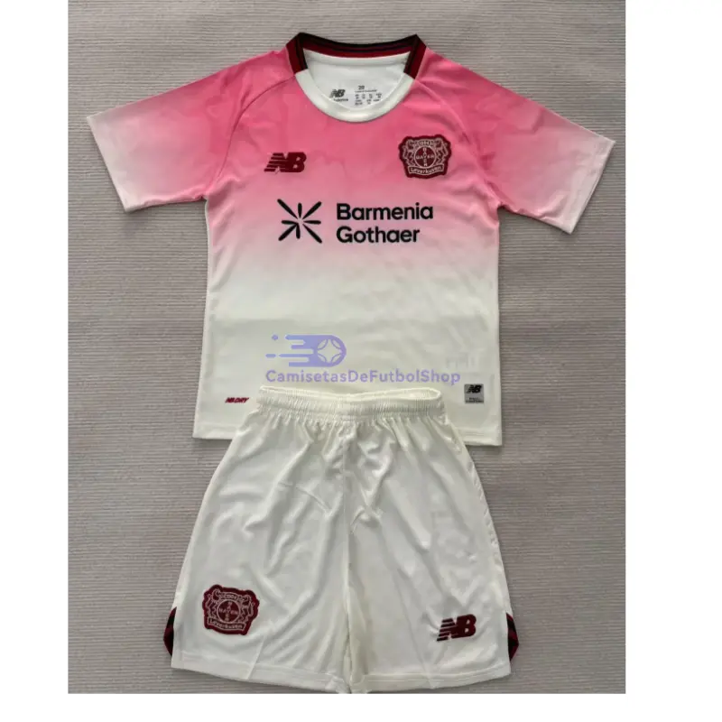 Camiseta Leverkusen 2025/2026 2ª Equipación Blanco/Rosa Niño Kit