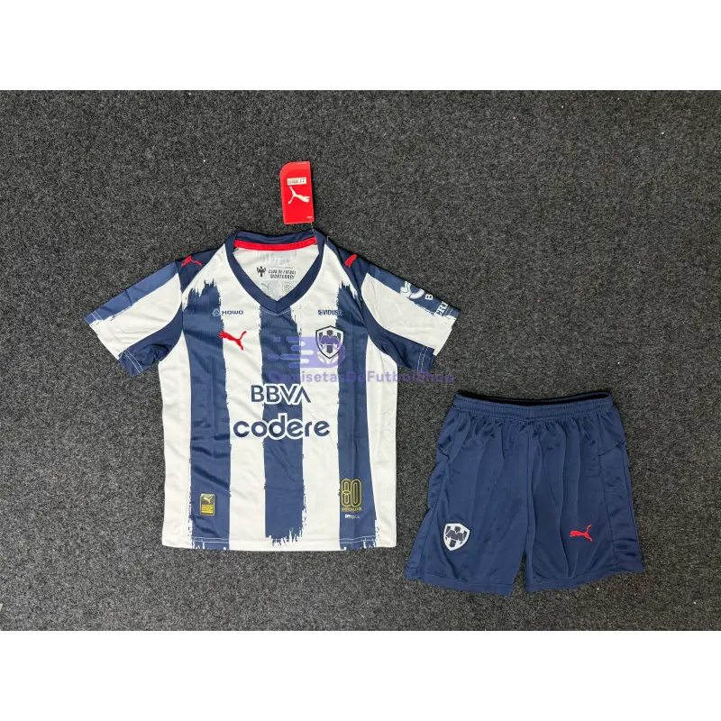 Camiseta Monterrey 2025/2026 1ª Equipación Blanco/Azul Marino Niño Kit