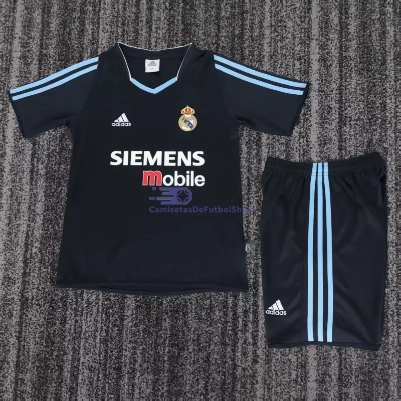 Camiseta Real Madrid 2003/04 2ª Equipación Retro Negro Niño Kit