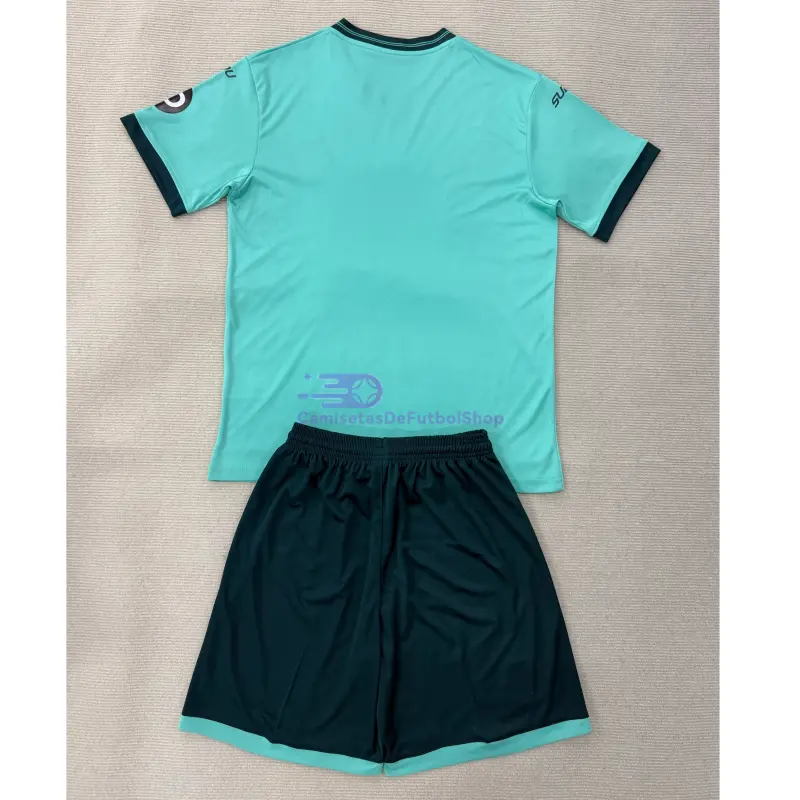 Camiseta Wolverhampton Wanderers 2025/2026 2ª Equipación Verde Azulado Niño Kit