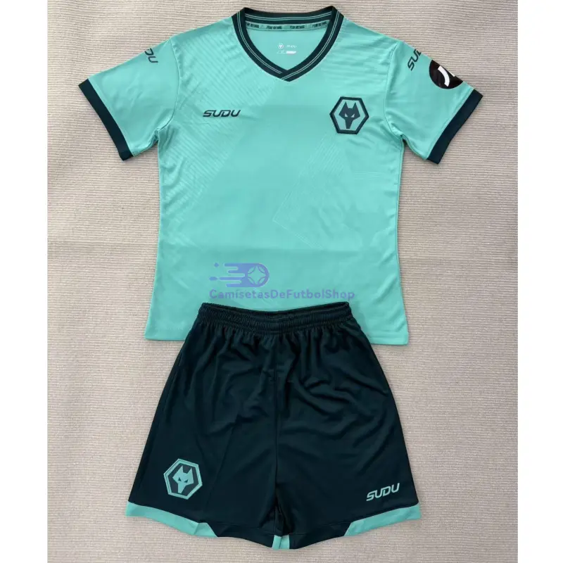 Camiseta Wolverhampton Wanderers 2025/2026 2ª Equipación Verde Azulado Niño Kit