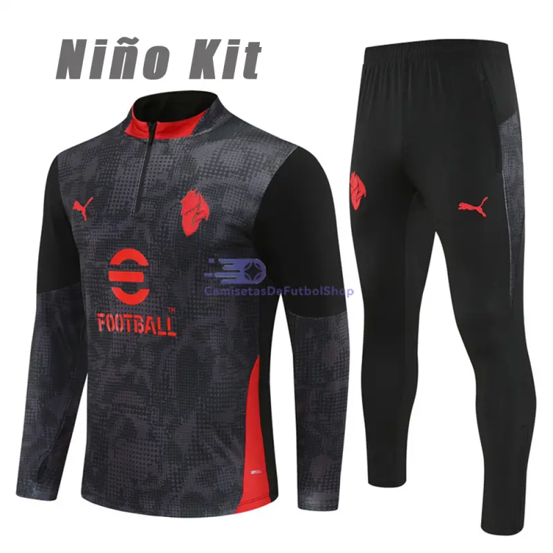 Sudadera De Entrenamiento AC Milan 2025/2026 Niño Kit Negro con Estampado