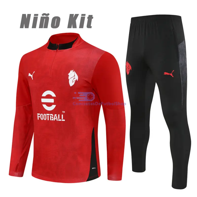 Sudadera De Entrenamiento AC Milan 2025/2026 Niño Kit Rojo con Estampado
