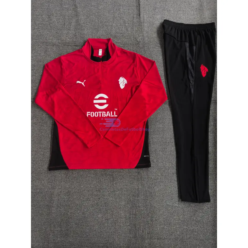 Sudadera De Entrenamiento AC Milan 2025/2026 Niño Kit Rojo con Estampado
