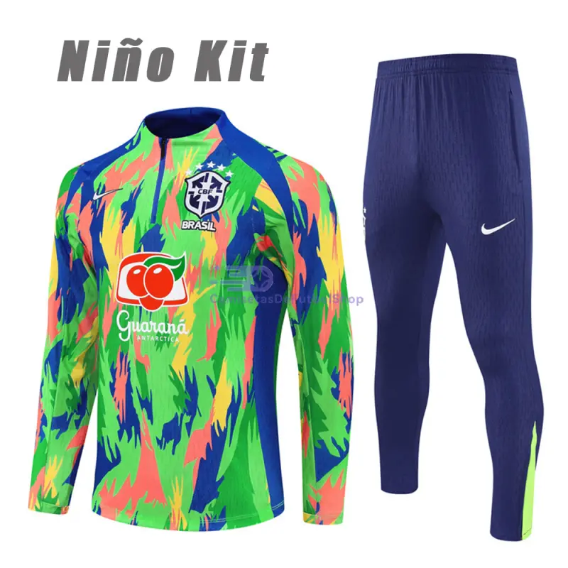 Sudadera De Entrenamiento Brasil 2025/2026 Niño Kit Azul/Verde con Estampado Camuflaje
