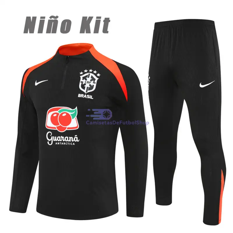 Sudadera De Entrenamiento Brasil 2025/2026 Niño Kit Negro (EDICIÓN JUGADOR)