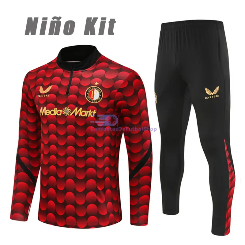 Sudadera De Entrenamiento Feyenoord 2025/2026 Niño Kit Rojo/Negro con Estampado