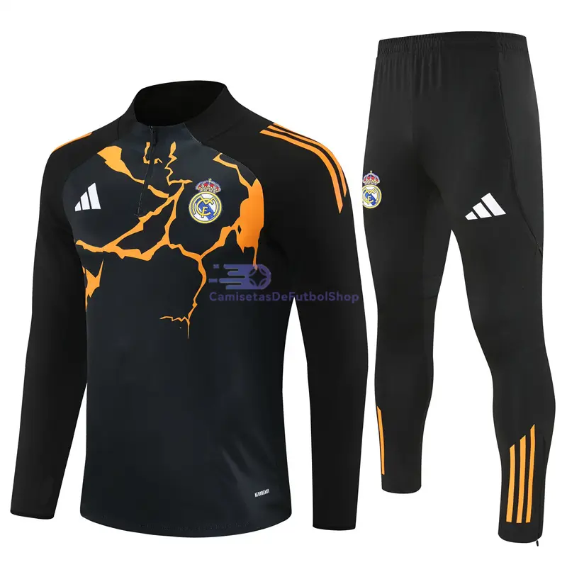 Sudadera De Entrenamiento Real Madrid 2025/2026 Kit Negro/Naranja (EDICIÓN JUGADOR)