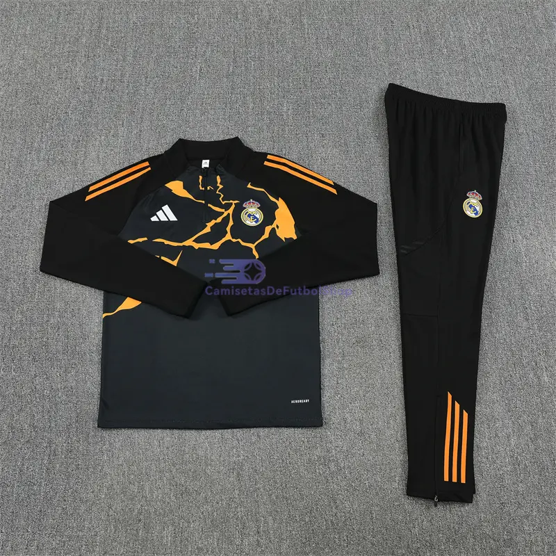 Sudadera De Entrenamiento Real Madrid 2025/2026 Kit Negro/Naranja (EDICIÓN JUGADOR)