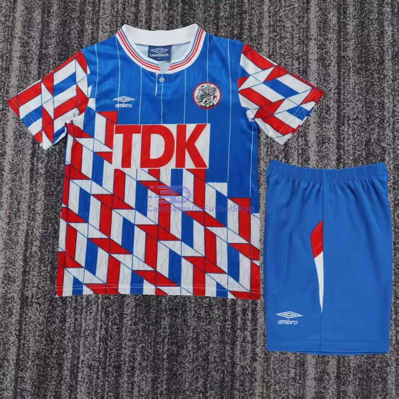Camiseta Ajax 1989/90 2ª Equipación Retro Azul/Rojo Niño Kit