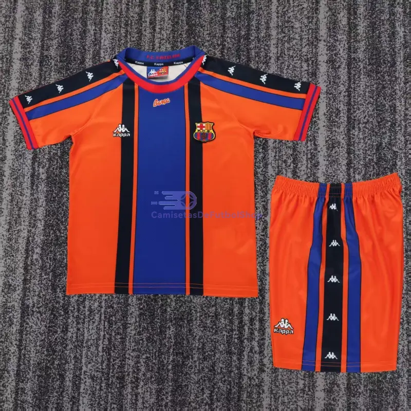 Camiseta Barcelona 1997/98 2ª Equipación Retro Naranja/Azul Niño Kit
