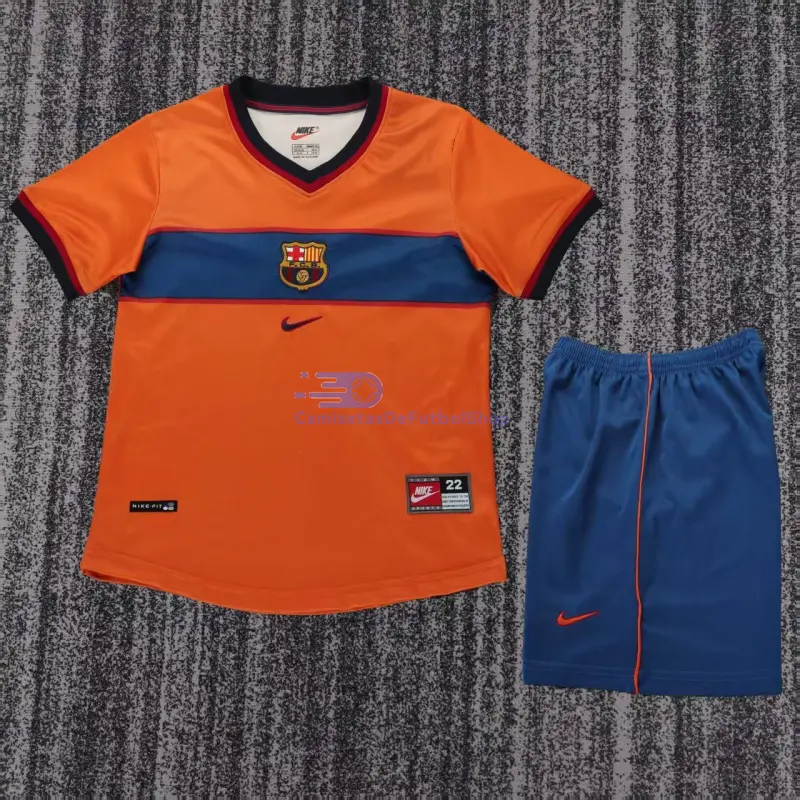 Camiseta Barcelona 1998/99 3ª Equipación Retro Naranja Niño Kit