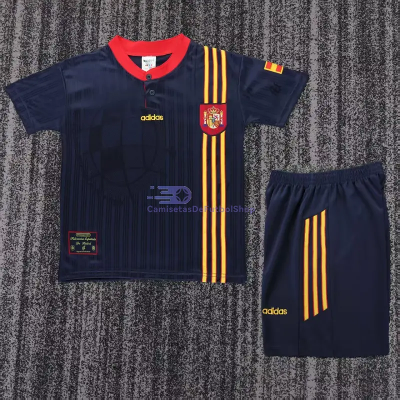 Camiseta España 1996 2ª Equipación Retro Azul Niño Kit