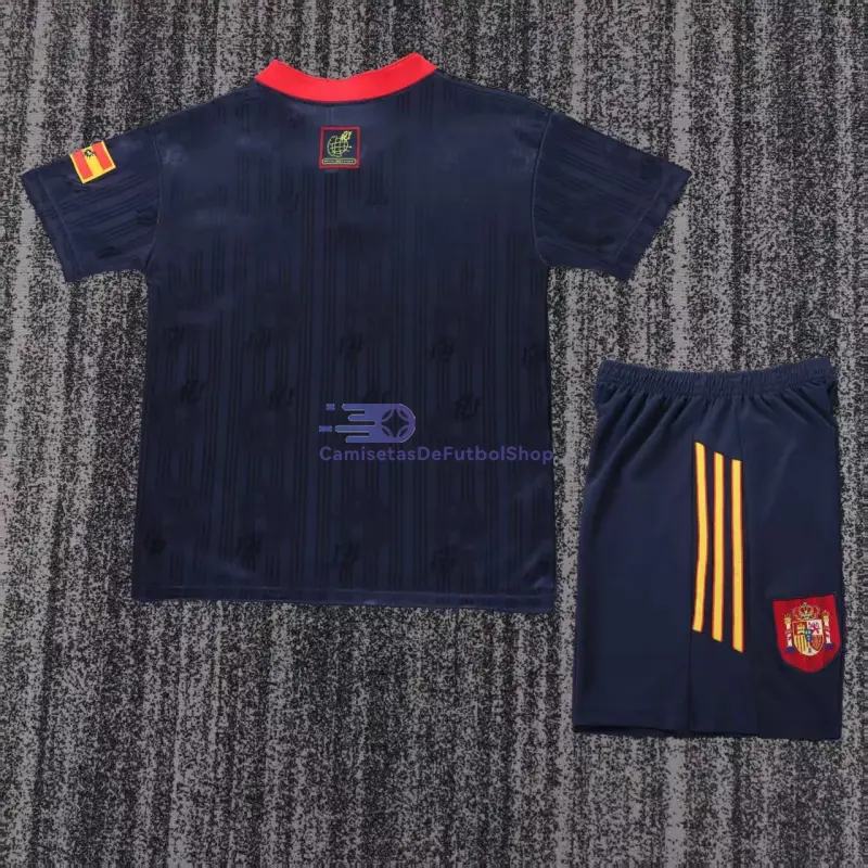 Camiseta España 1996 2ª Equipación Retro Azul Niño Kit