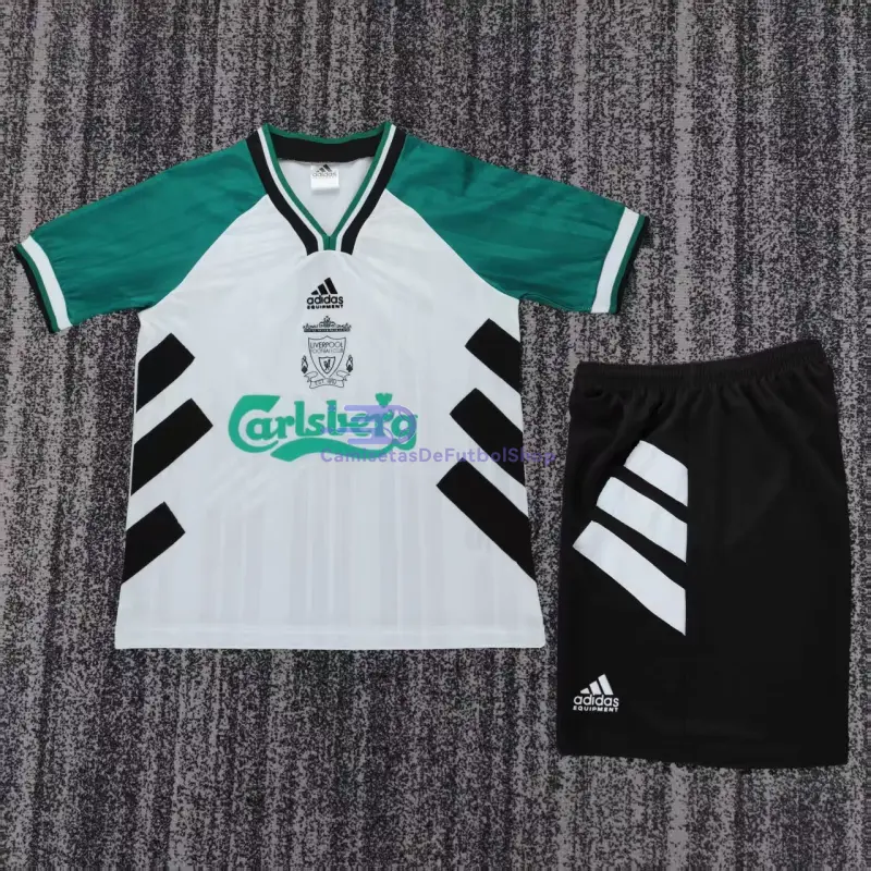 Camiseta Liverpool 1993/95 2ª Equipación Retro Blanco/Verde Niño Kit
