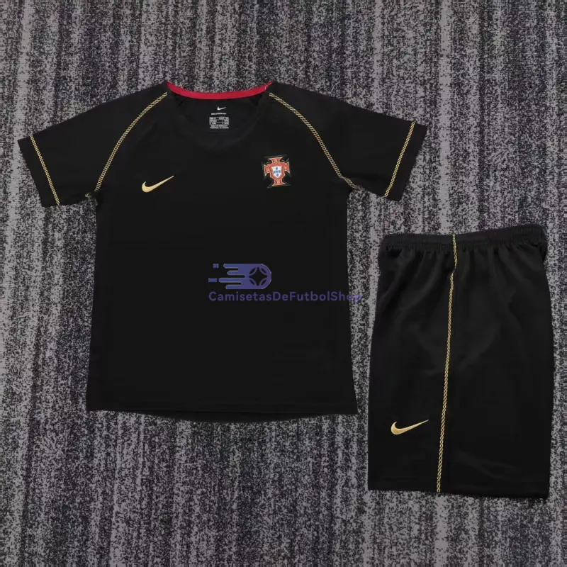 Camiseta Portugal 2006 2ª Equipación Retro Negro Niño Kit
