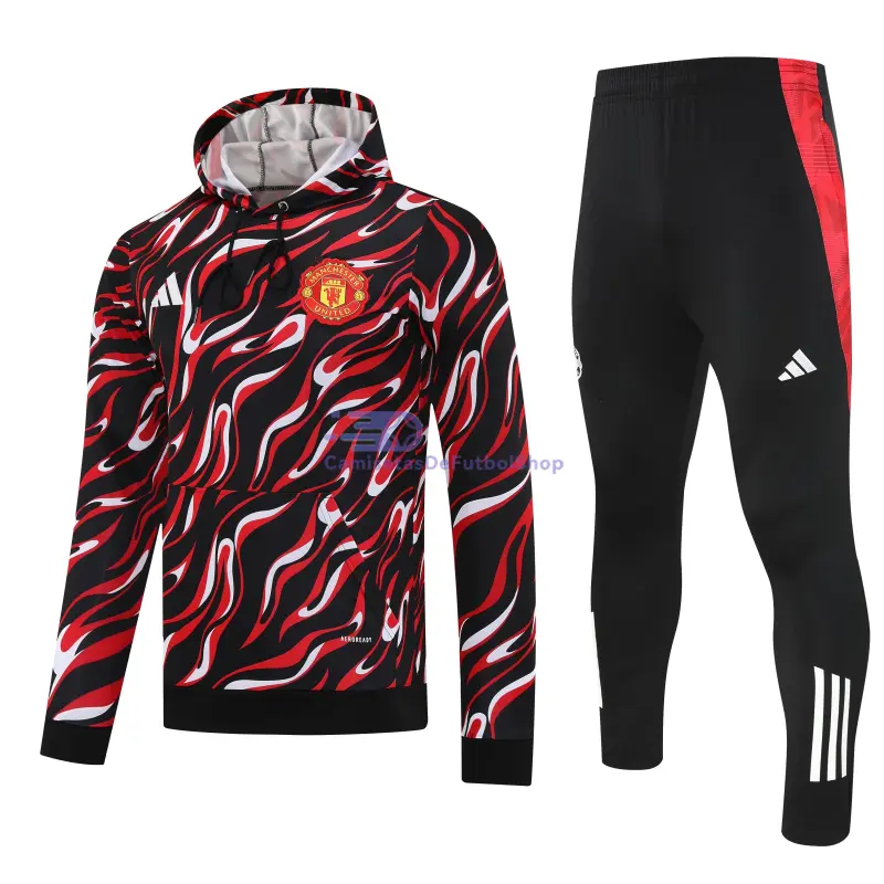 Sudadera de Entrenamiento Manchester United 2025/2026 con Capucha Kit Negro/Rojo/Blanco con Estampado