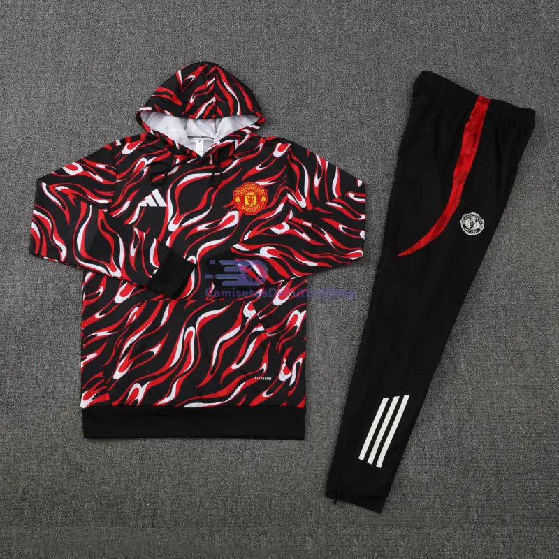 Sudadera de Entrenamiento Manchester United 2025/2026 con Capucha Kit Negro/Rojo/Blanco con Estampado