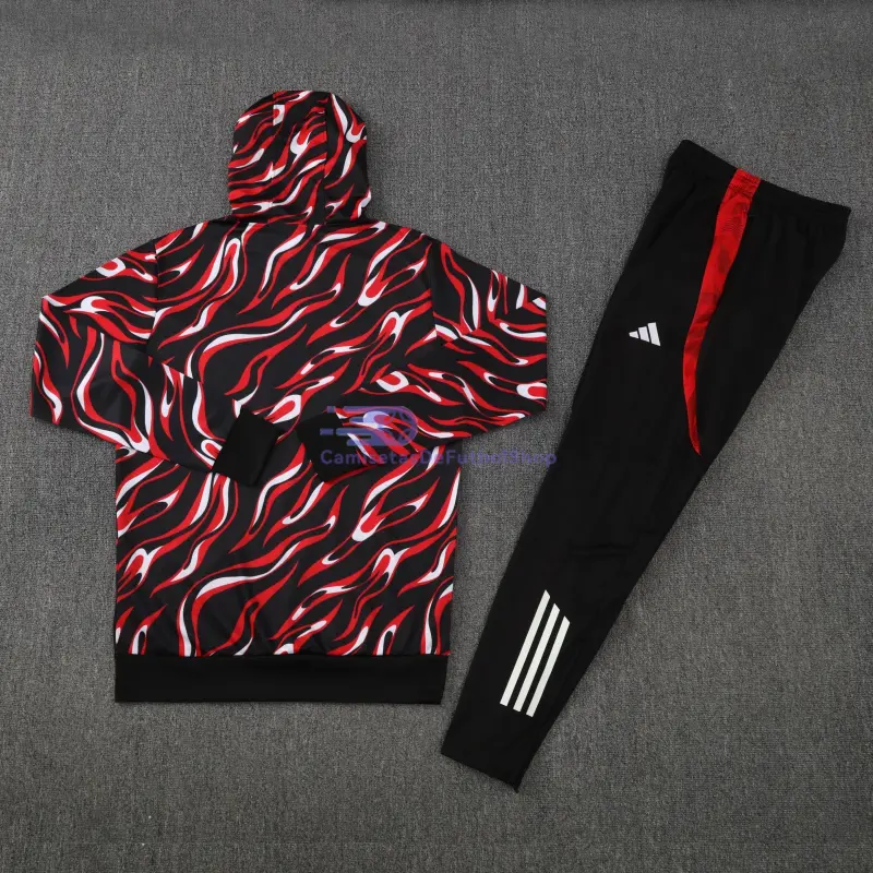 Sudadera de Entrenamiento Manchester United 2025/2026 con Capucha Kit Negro/Rojo/Blanco con Estampado