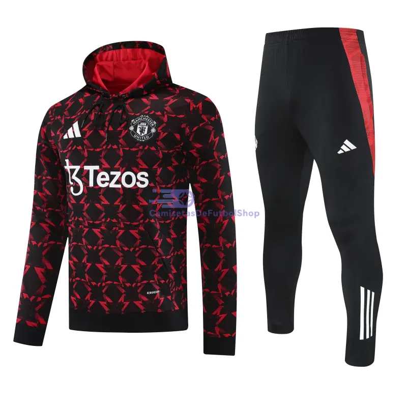 Sudadera de Entrenamiento Manchester United 2025/2026 con Capucha Kit Negro/Rojo con Estampado
