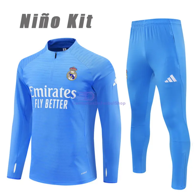 Sudadera De Entrenamiento Real Madrid 2025/2026 Niño Kit Azul Claro (EDICIÓN JUGADOR)