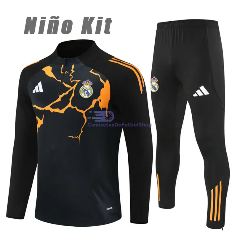Sudadera De Entrenamiento Real Madrid 2025/2026 Niño Kit Negro/Naranja (EDICIÓN JUGADOR)
