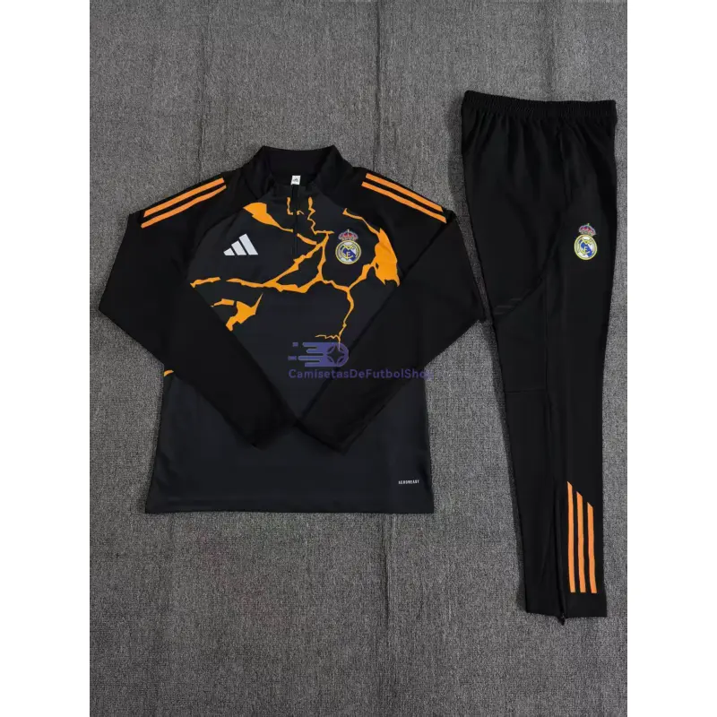 Sudadera De Entrenamiento Real Madrid 2025/2026 Niño Kit Negro/Naranja (EDICIÓN JUGADOR)