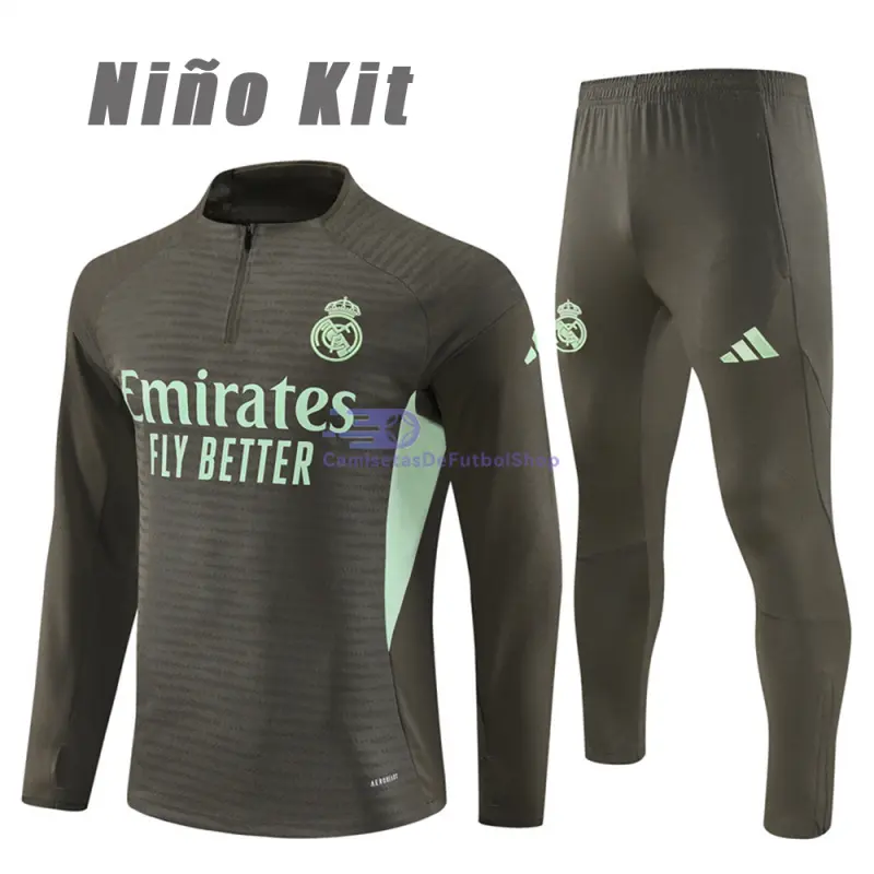 Sudadera De Entrenamiento Real Madrid 2025/2026 Niño Kit Verde Oscuro (EDICIÓN JUGADOR)