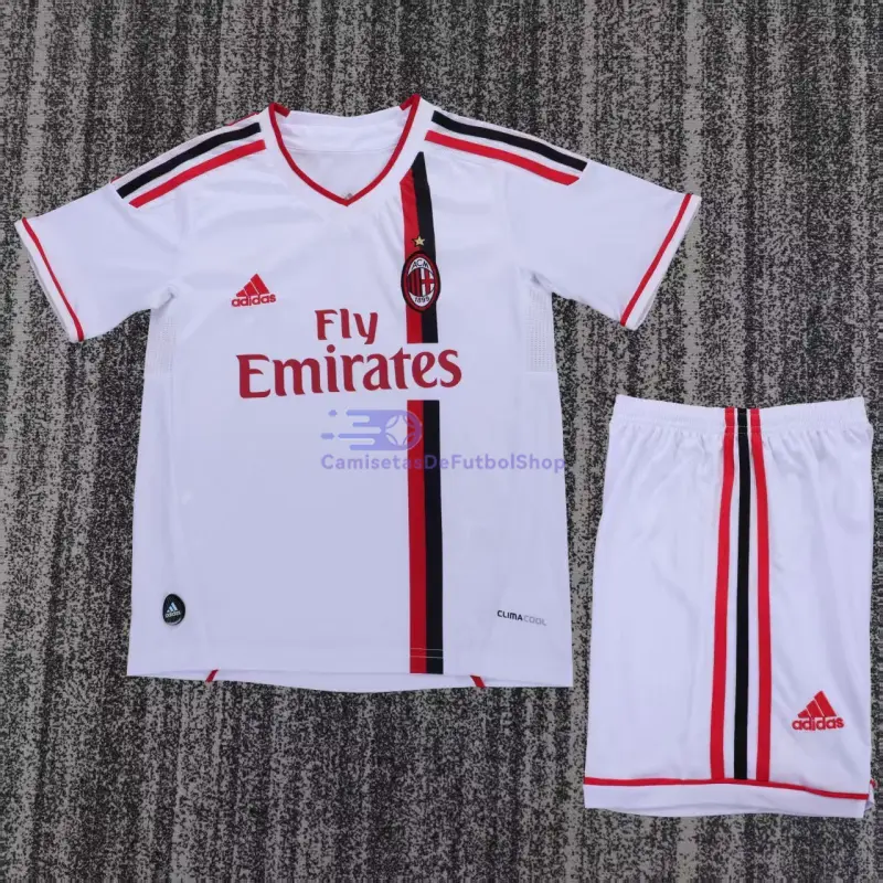 Camiseta AC Milan 2011/12 2ª Equipación Retro Blanco Niño Kit