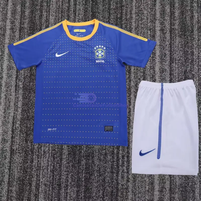 Camiseta Brasil 2010 2ª Equipación Retro Azul Niño Kit