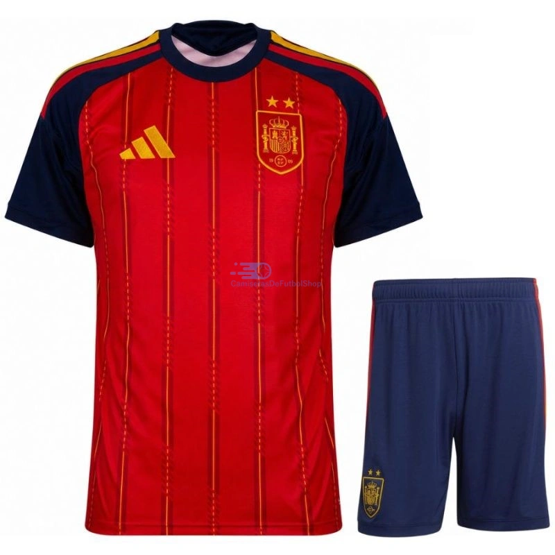 Camiseta España 2026 1ª Equipación Mundial Rojo/Azul Niño Kit 2 Estrellas