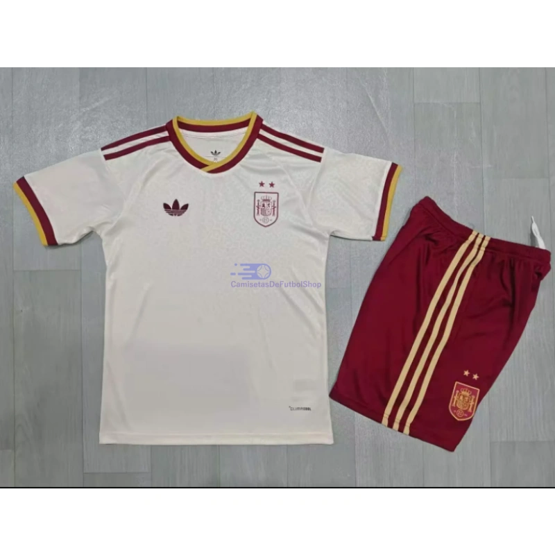 Camiseta España 2026 2ª Equipación Mundial Blanco/Rojo Niño Kit 2 Estrellas