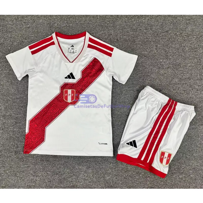 Camiseta Perú 2026 1ª Equipación Mundial Blanco Niño Kit