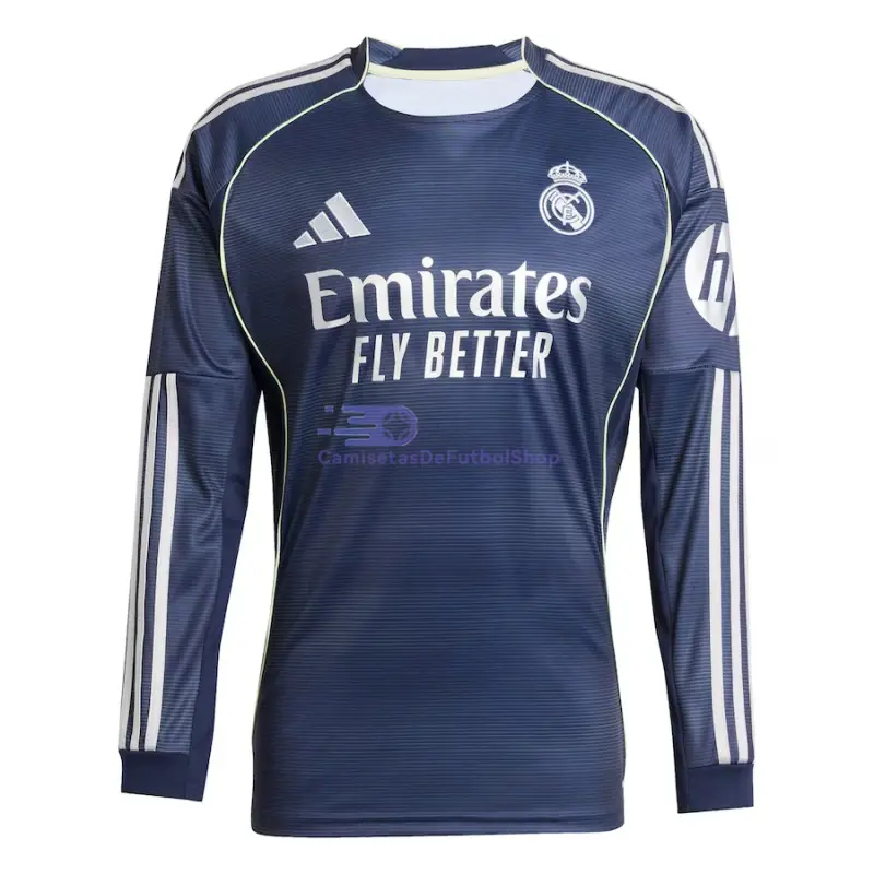 Camiseta Real Madrid 2025/2026 2ª Equipación ML Azul Marino con Parche HP