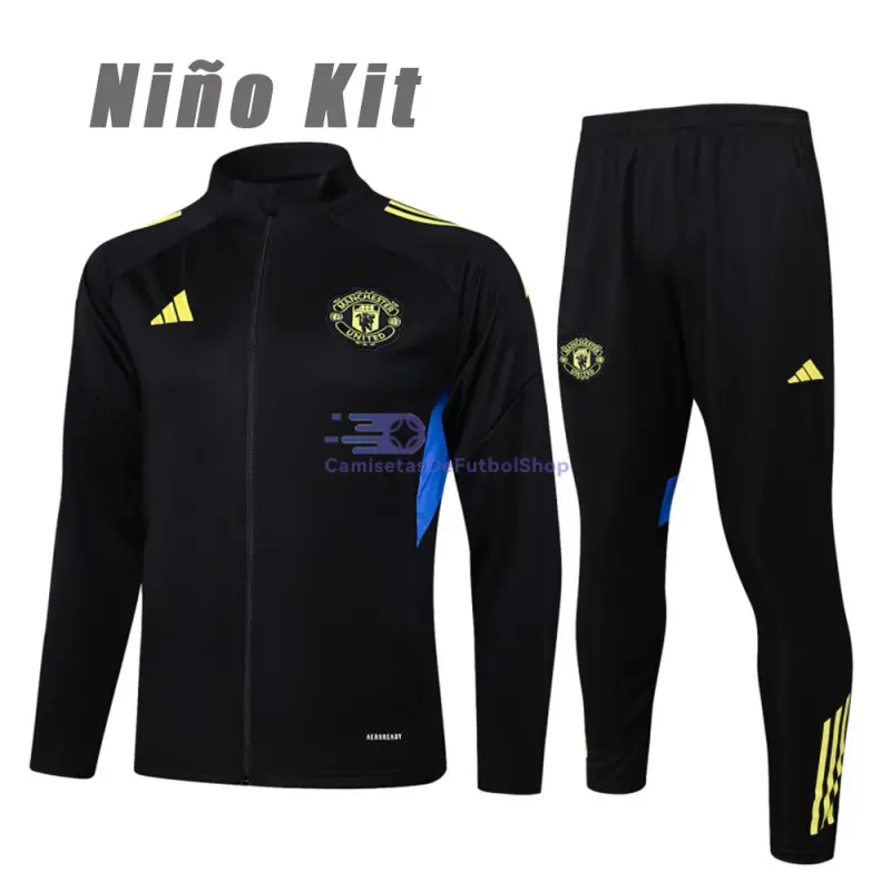 Chandal Manchester United 2025/2026 Niño Negro con Escudo Verde