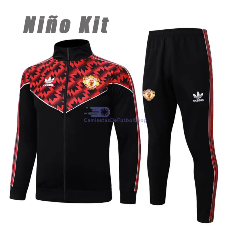 Chandal Manchester United 2025/2026 Niño Negro/Rojo con Estampado