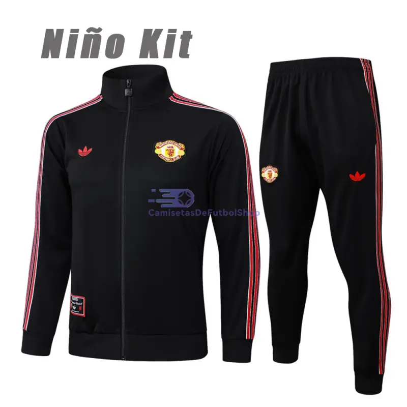 Chandal Manchester United 2025/2026 Niño Retro Negro